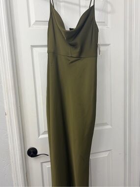 Olive Green Cowl Neck Slip Dress - Women